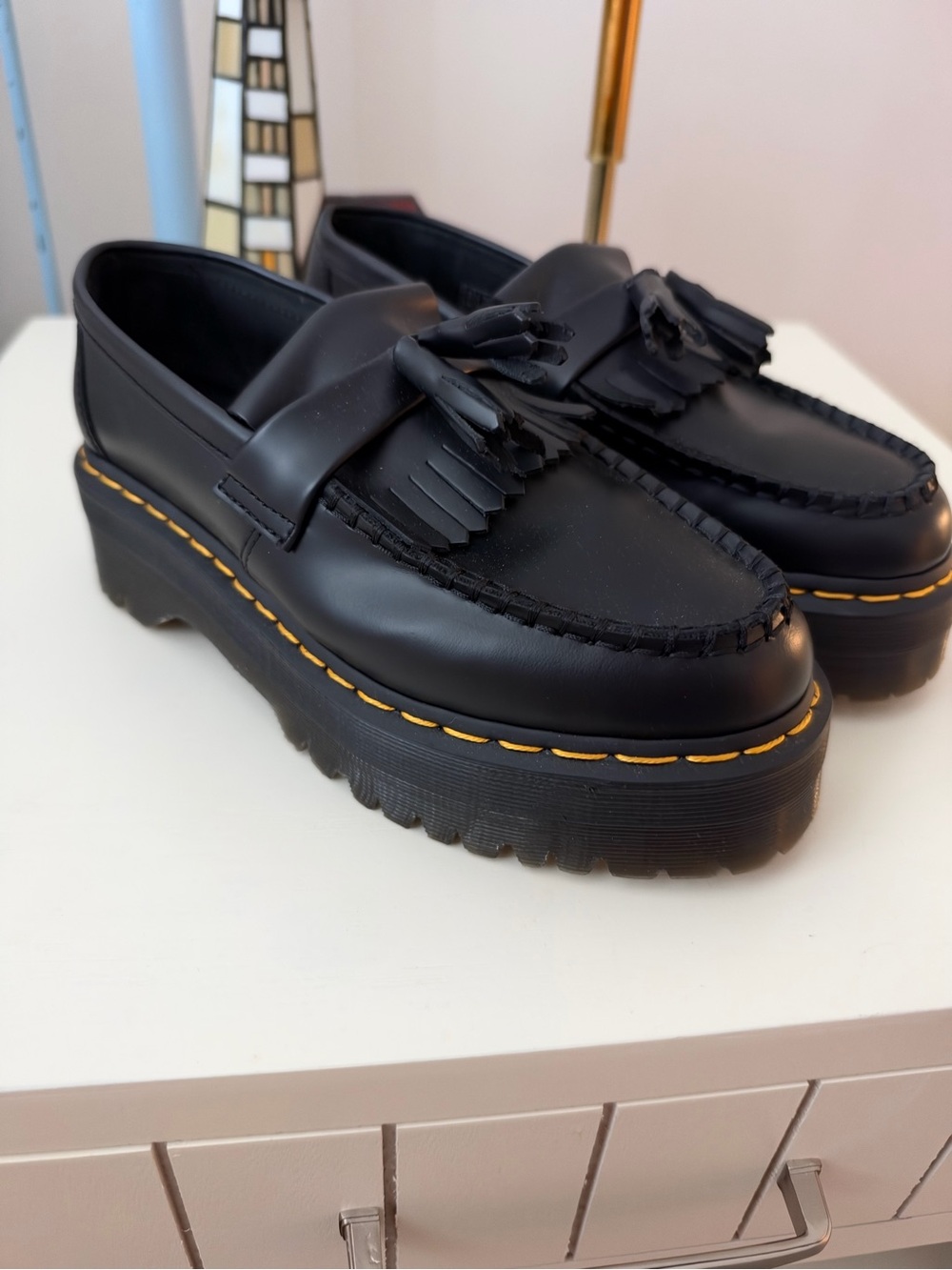 Dr. Martens Black Platform Leather Loafer with Tassels